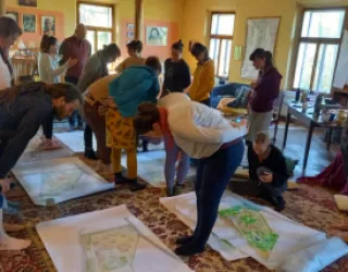 students reiewing final designs
