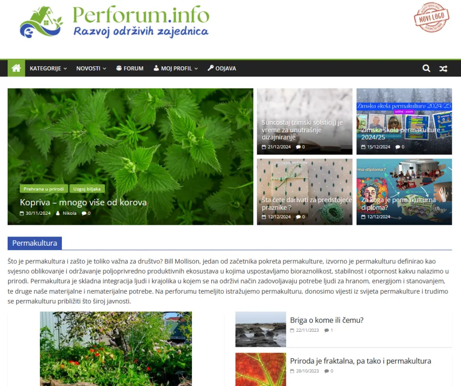 Example of website homepage